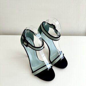 GUCCI Blue Green Suede Colorblock Ankle Strap Sandals Heels Size 38.5